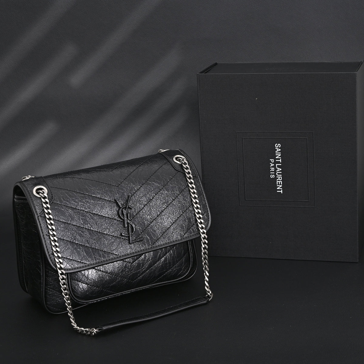 saint-laurent-niki-medium-black-crinkled-leather-shoulder-bag Shoulder