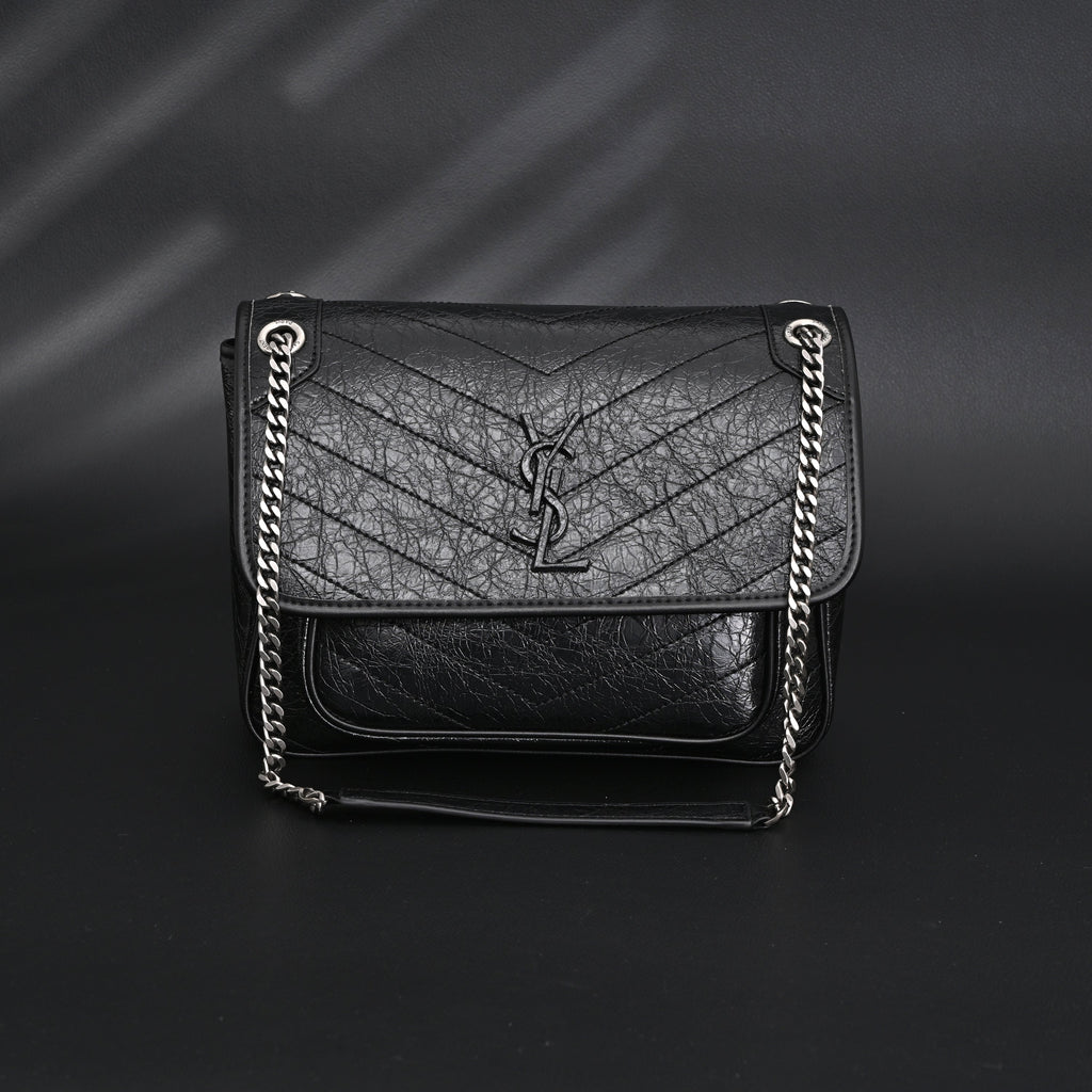 saint-laurent-niki-medium-black-crinkled-leather-shoulder-bag Shoulder