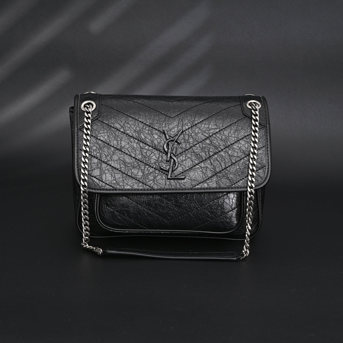 saint-laurent-niki-medium-black-crinkled-leather-shoulder-bag Shoulder