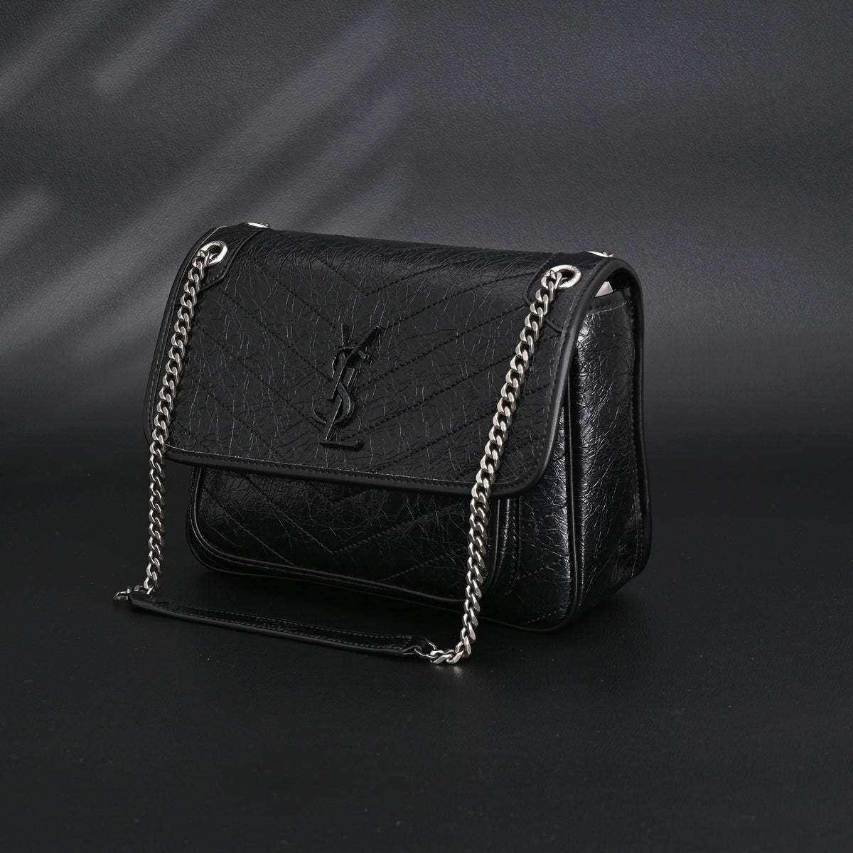 saint-laurent-niki-medium-black-crinkled-leather-shoulder-bag Shoulder