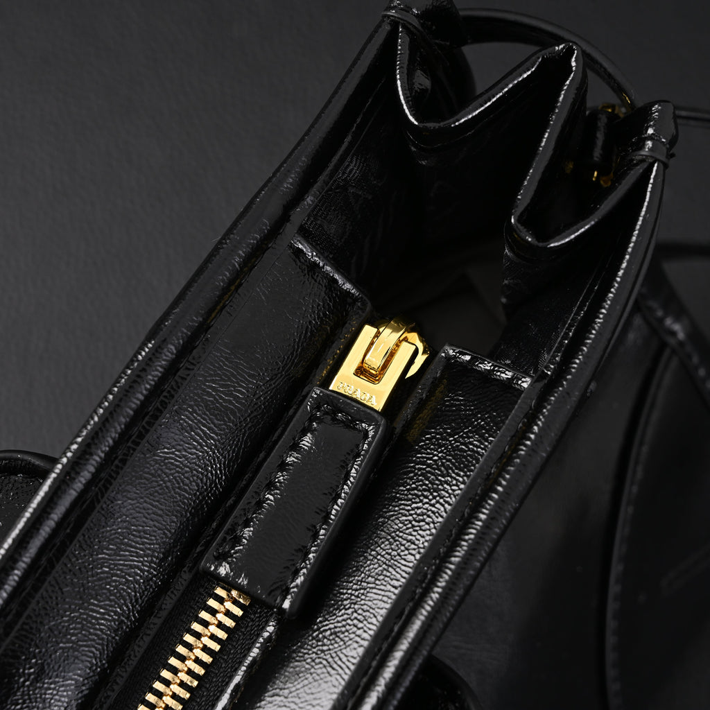 prada-cleo-black-patent-leather-shoulder-bag-with-gold-hardware Shoulder