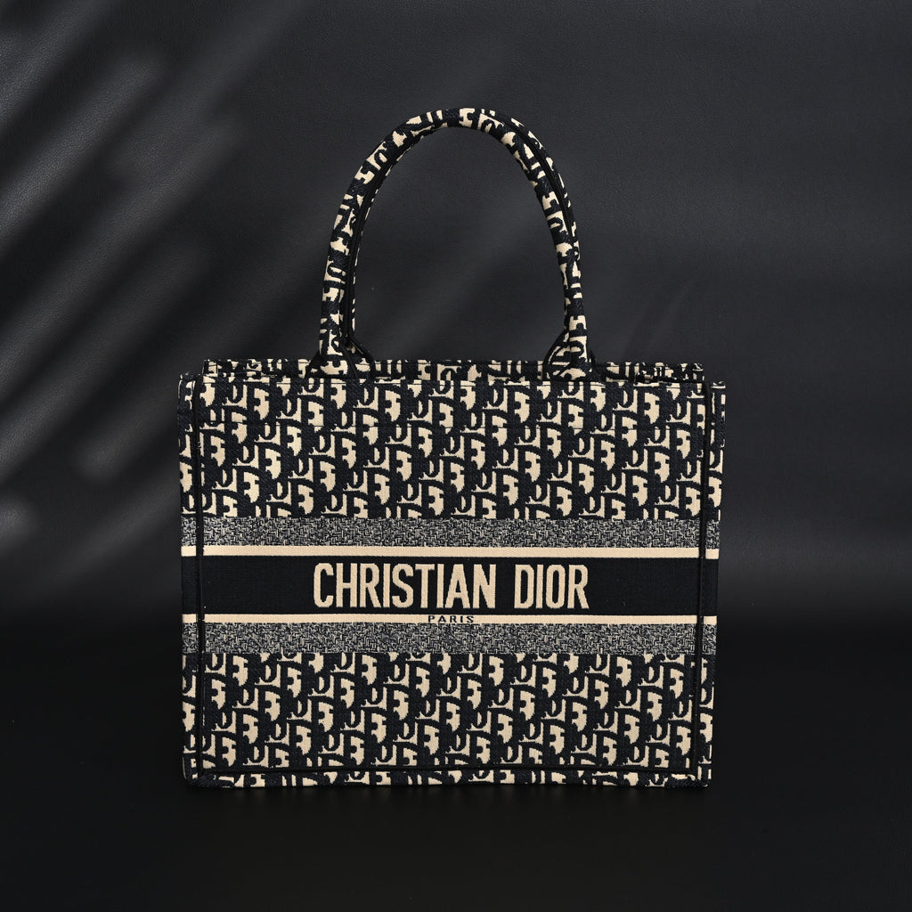 christian-dior-medium-book-tote-black-oblique-embroidery Tote