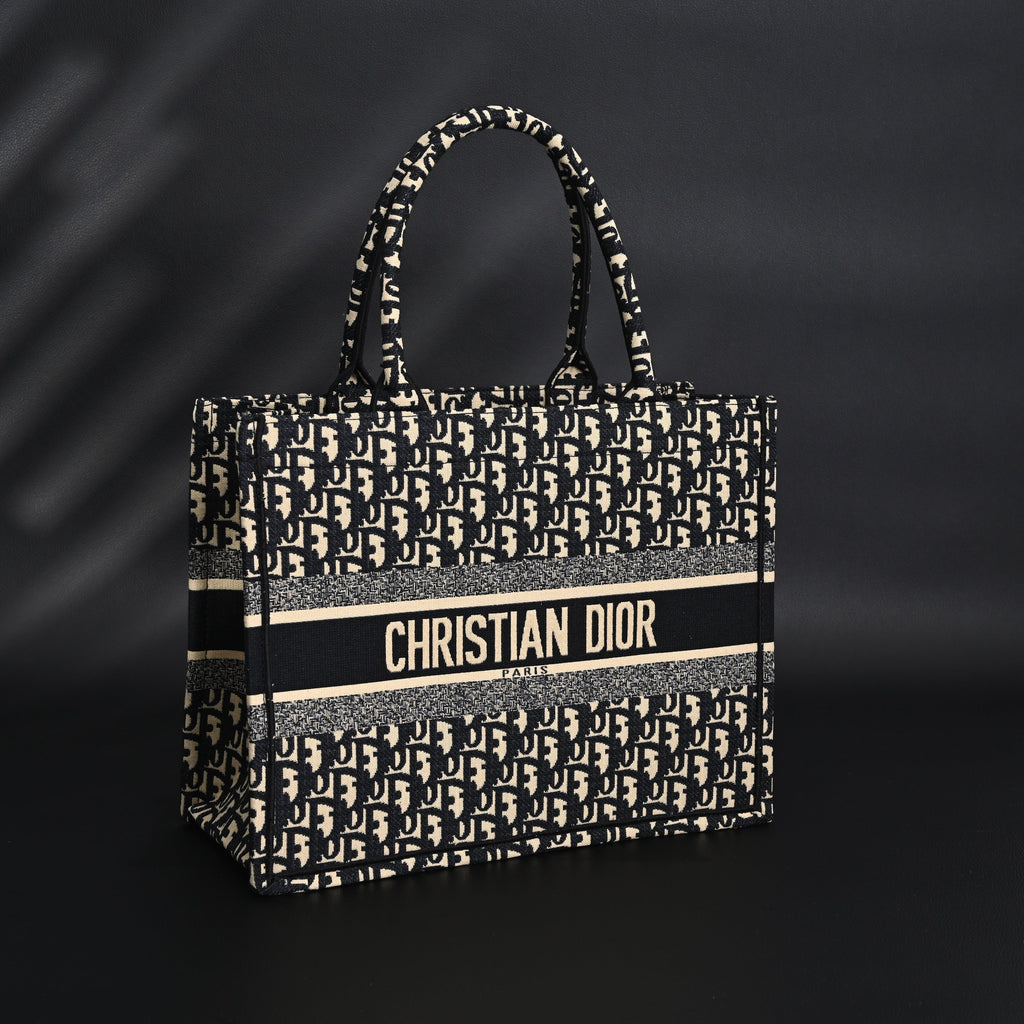 christian-dior-medium-book-tote-black-oblique-embroidery Tote