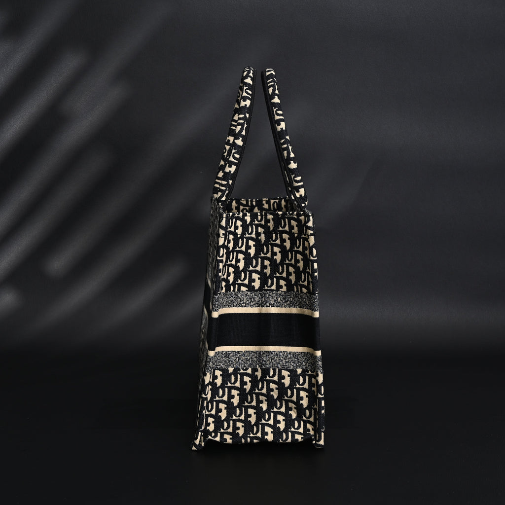 christian-dior-medium-book-tote-black-oblique-embroidery Tote
