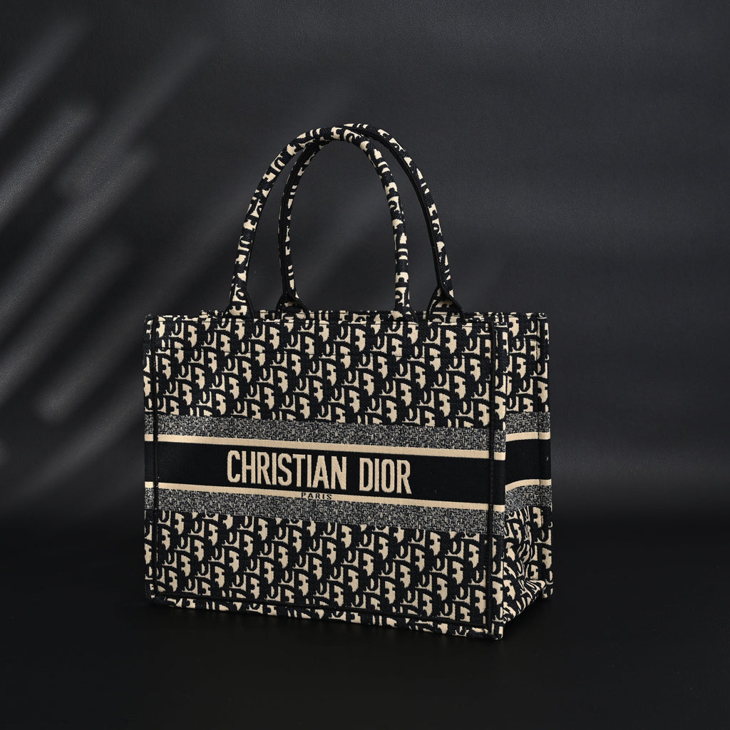 christian-dior-medium-book-tote-black-oblique-embroidery Tote