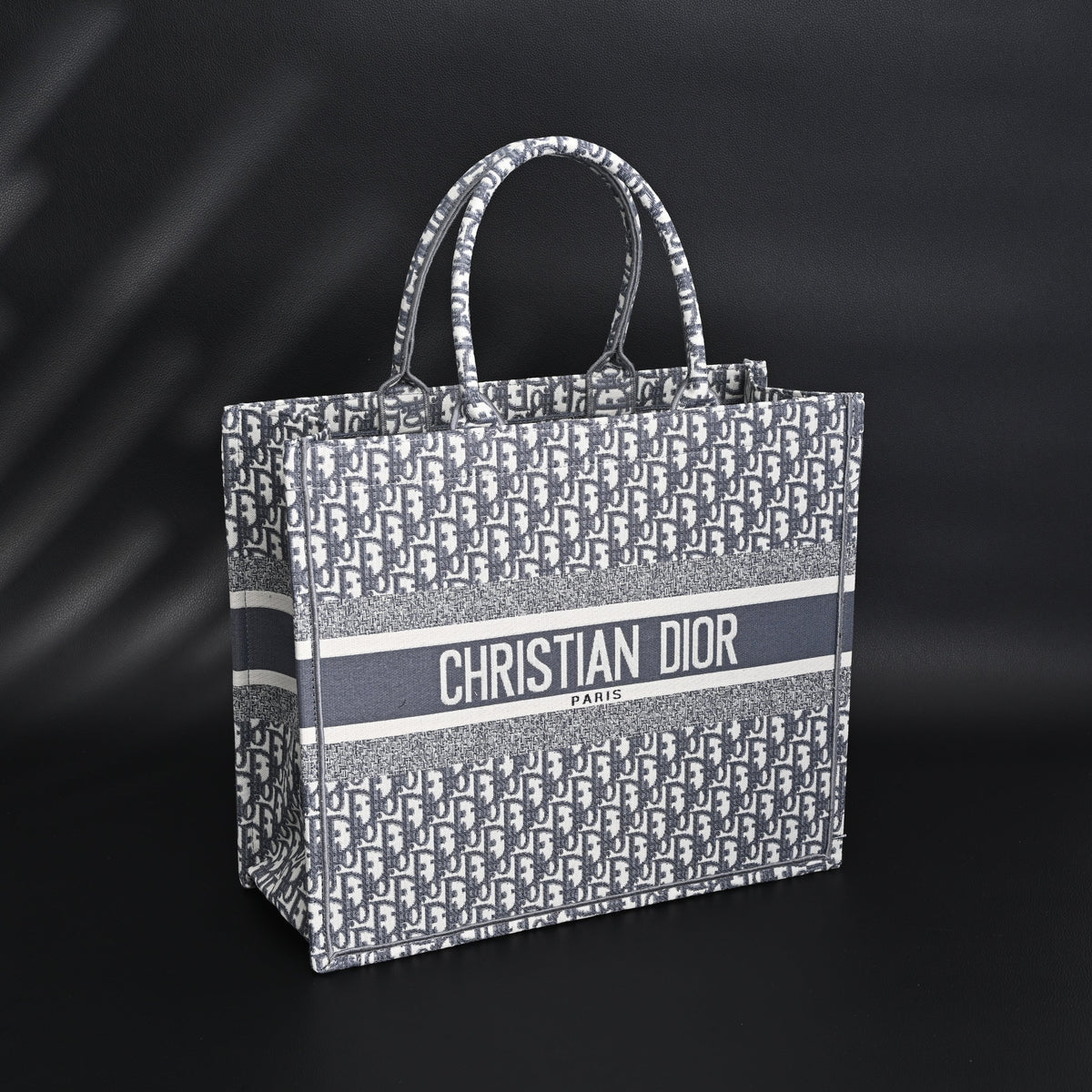 christian-dior-large-book-tote-grey-oblique-embroidery Tote