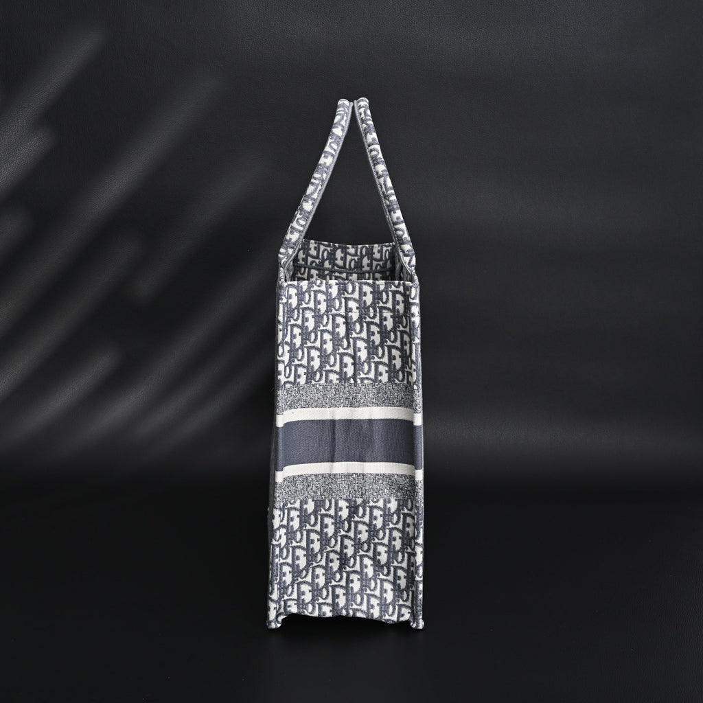 christian-dior-large-book-tote-grey-oblique-embroidery Tote