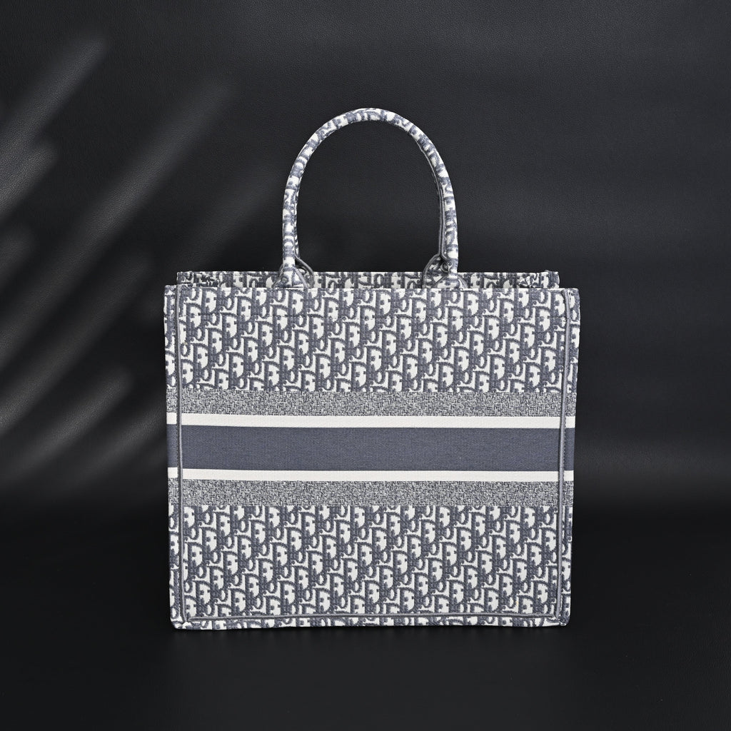 christian-dior-large-book-tote-grey-oblique-embroidery Tote