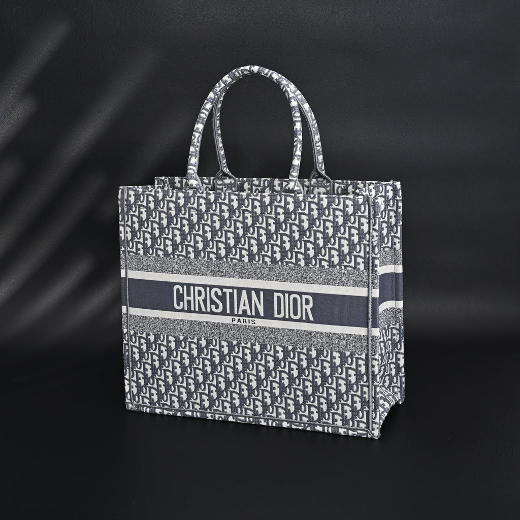 christian-dior-large-book-tote-grey-oblique-embroidery Tote