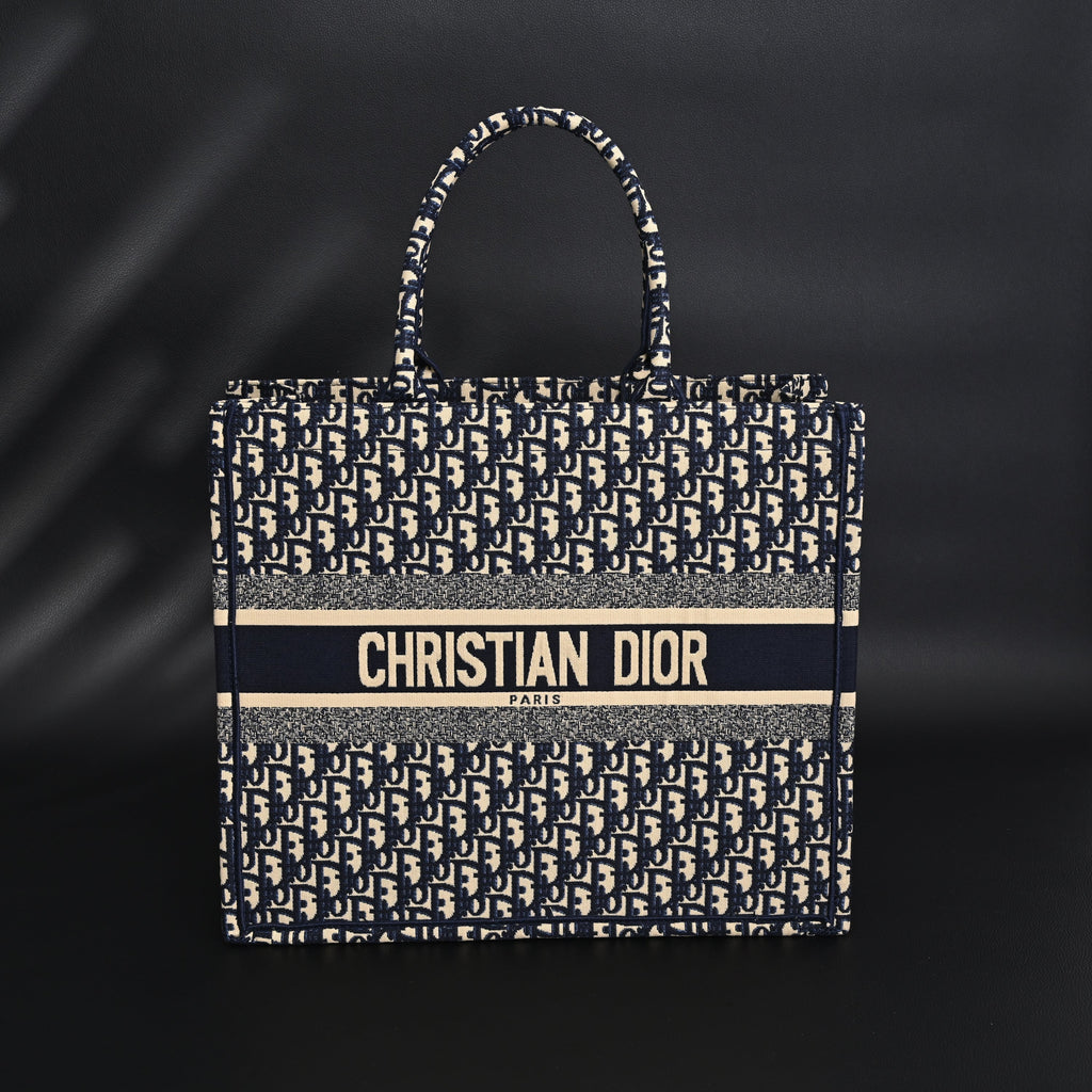 christian-dior-large-book-tote-blue-oblique-embroidery Tote