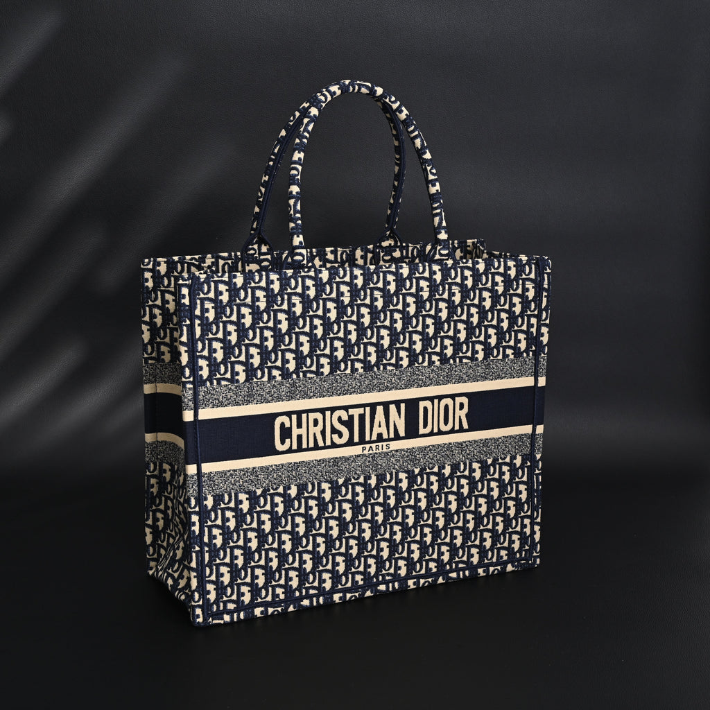 christian-dior-large-book-tote-blue-oblique-embroidery Tote