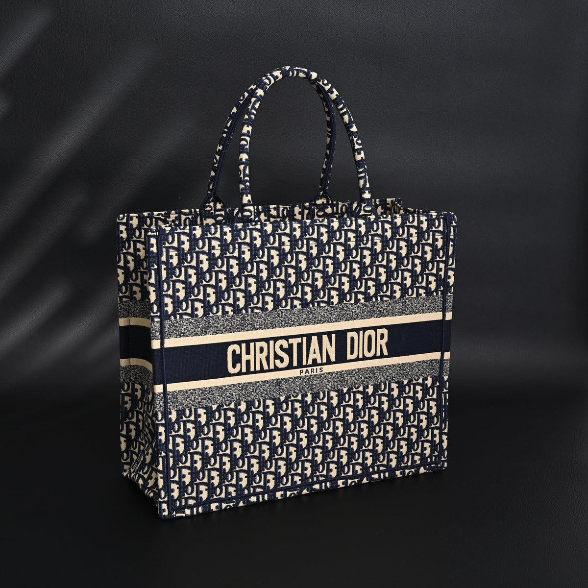 christian-dior-large-book-tote-blue-oblique-embroidery Tote