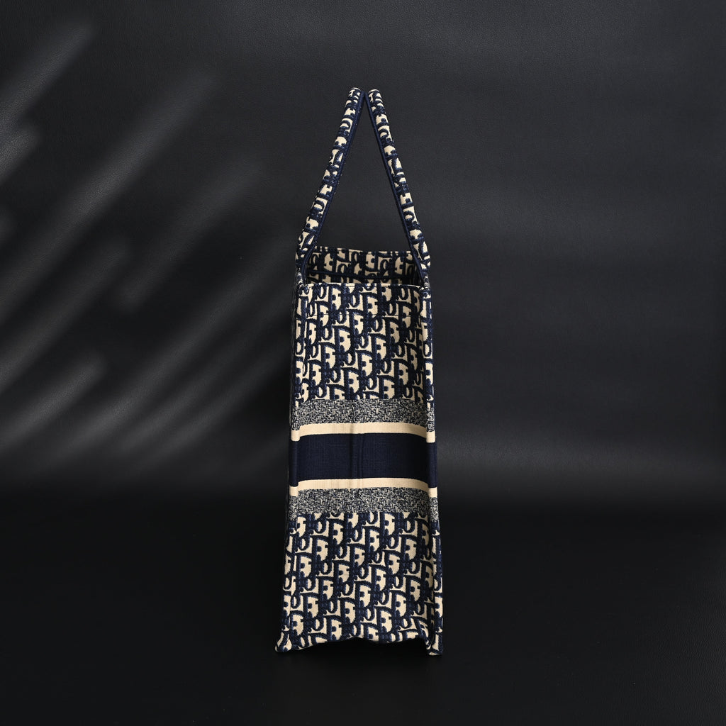 christian-dior-large-book-tote-blue-oblique-embroidery Tote