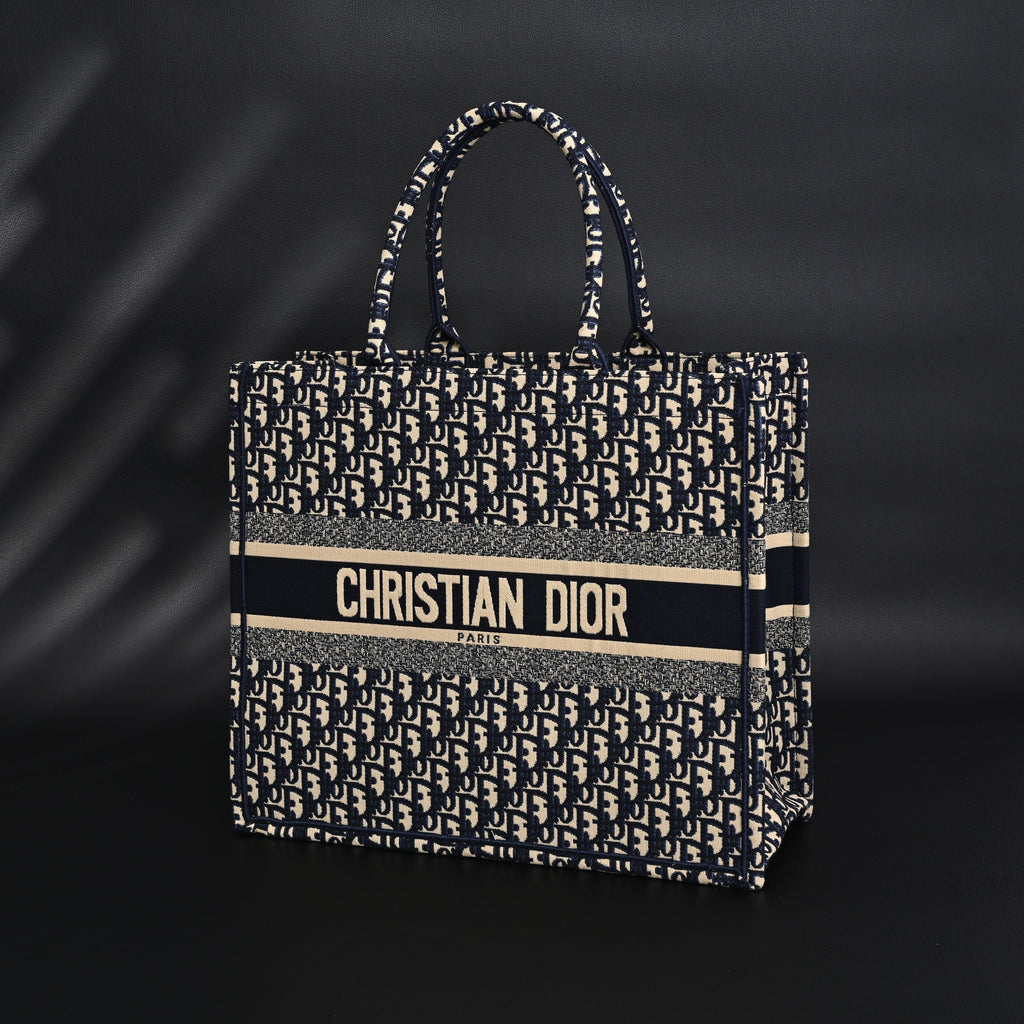 christian-dior-large-book-tote-blue-oblique-embroidery Tote