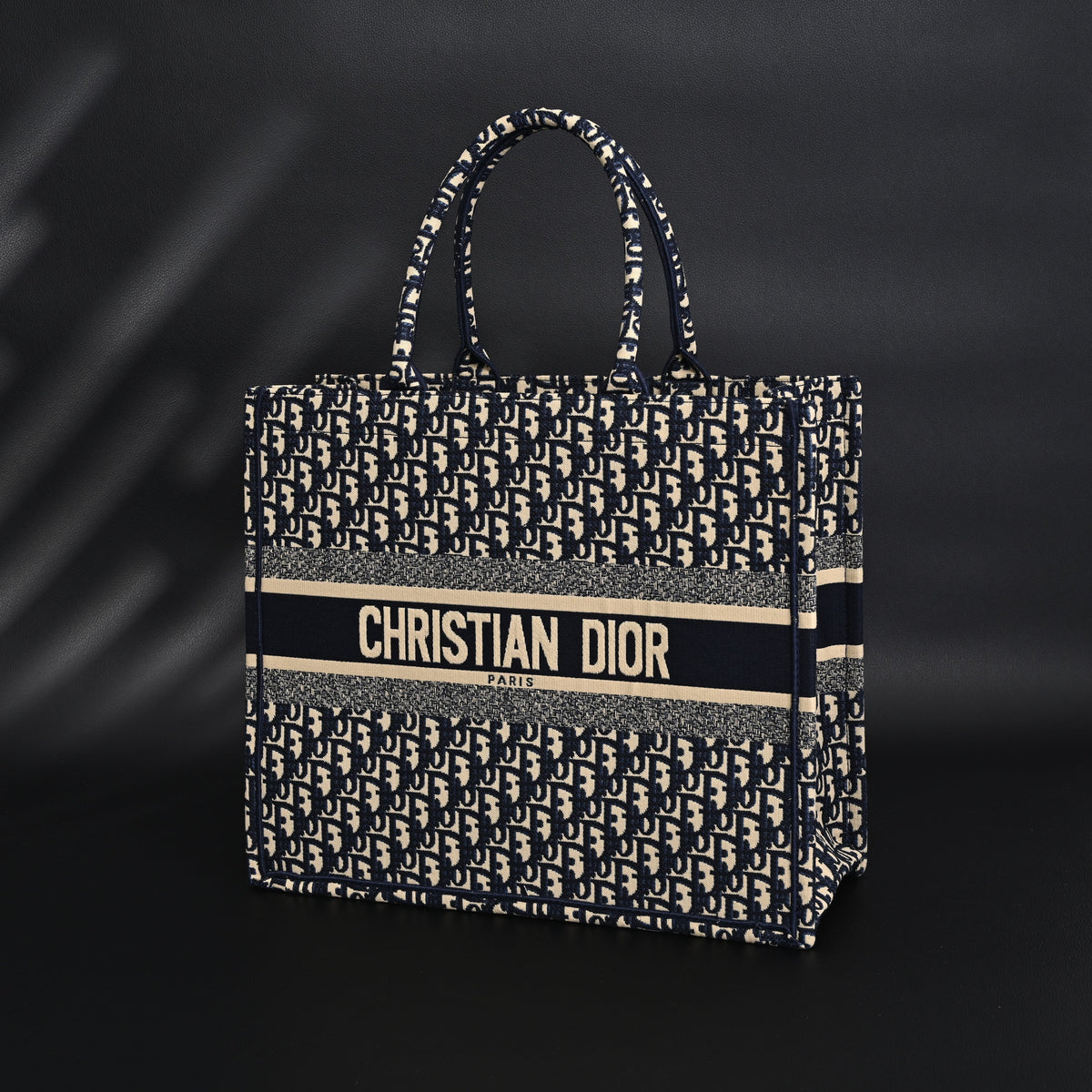 christian-dior-large-book-tote-blue-oblique-embroidery Tote