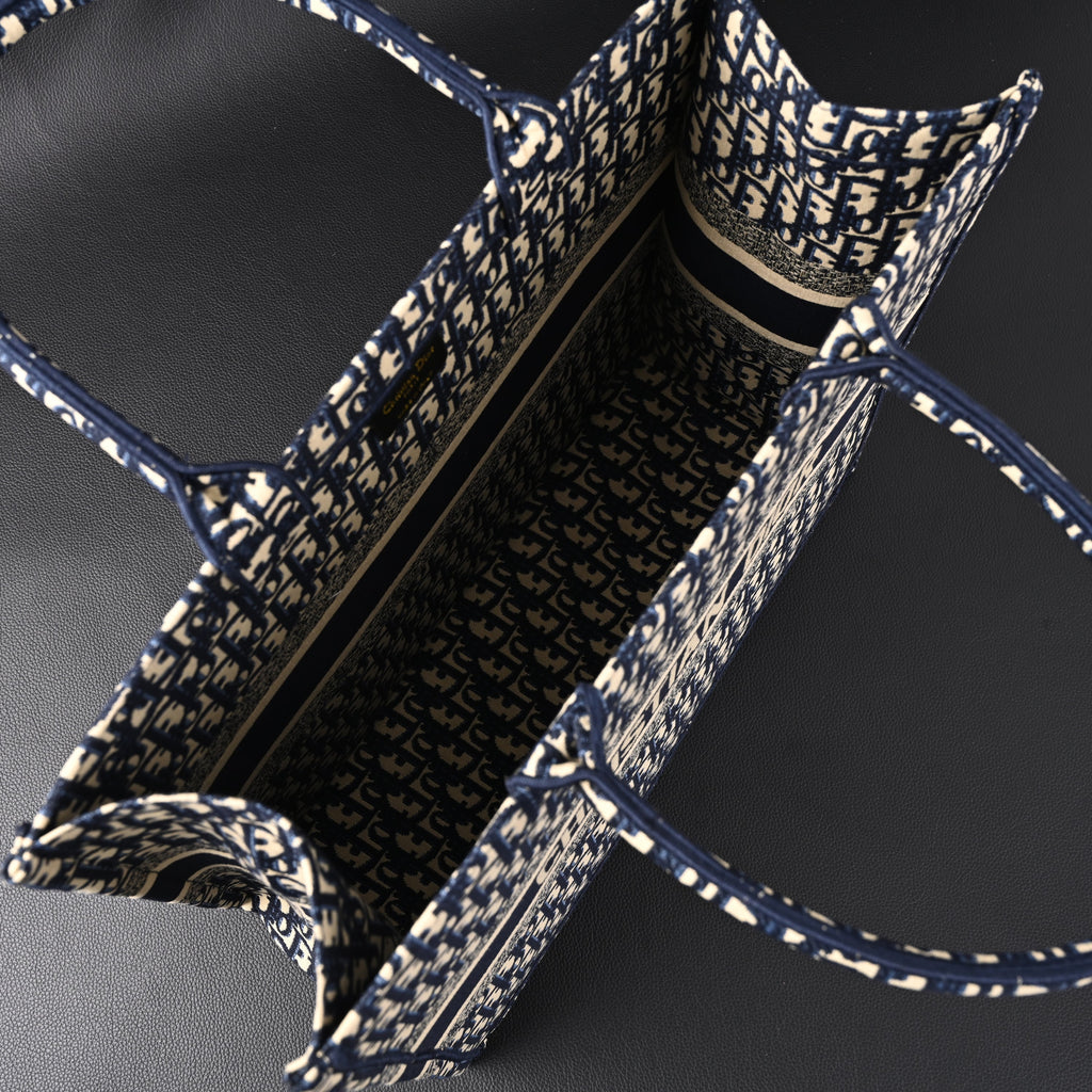 christian-dior-large-book-tote-blue-oblique-embroidery Tote