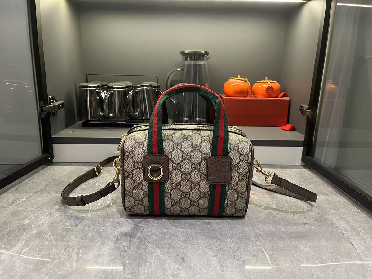 gucci-mini-gg-handbag-beige-and-dark-brown Handle