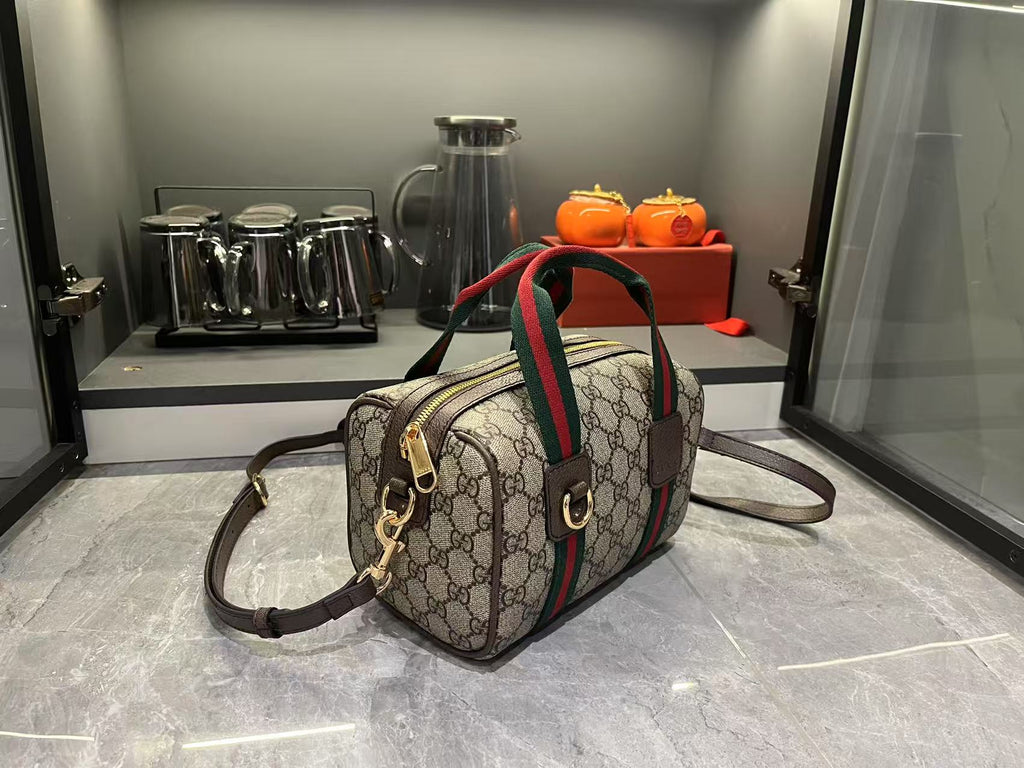 gucci-mini-gg-handbag-beige-and-dark-brown Handle