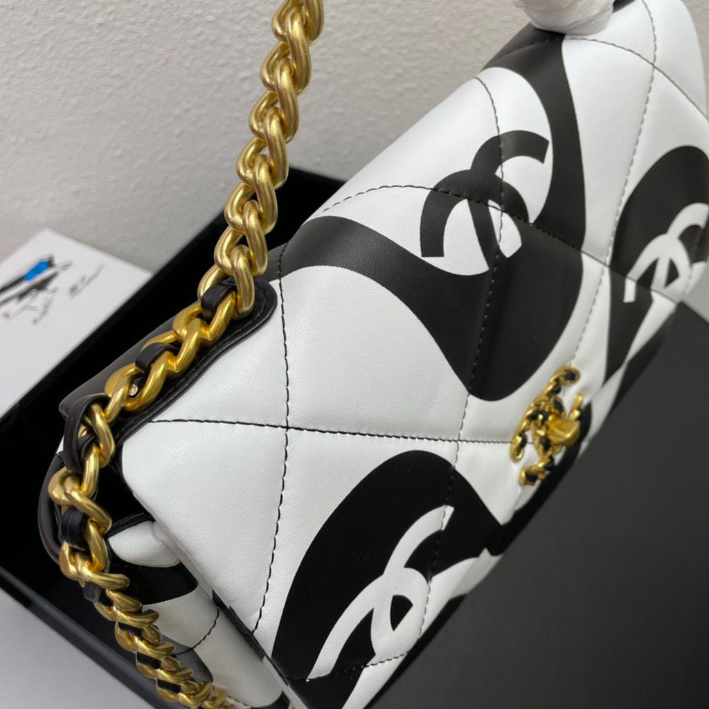 chanel-19-flap-bag-medium-black-ecru Shoulder