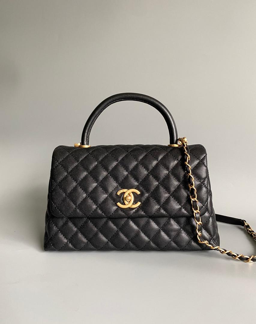 chanel-medium-flap-bag-black-with-coco-handle Shoulder