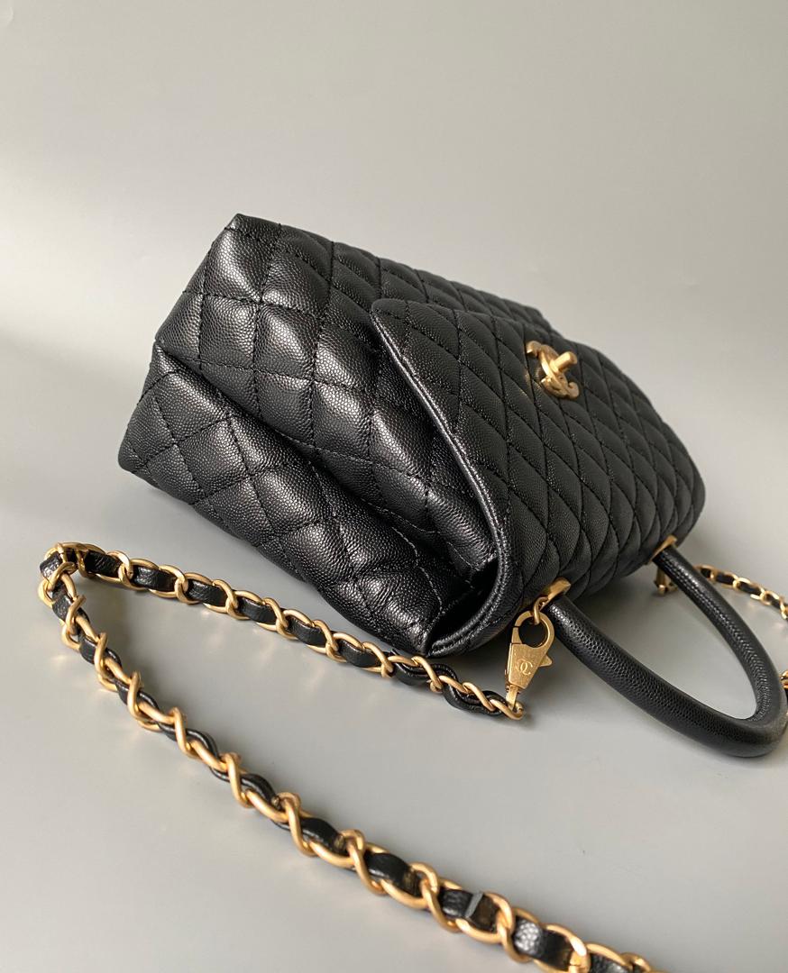chanel-medium-flap-bag-black-with-coco-handle Shoulder