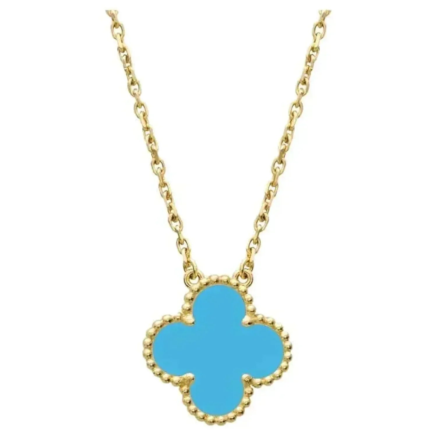 VCA CLOVER 15MM VINTAGE TURQUOISE NECKLACE