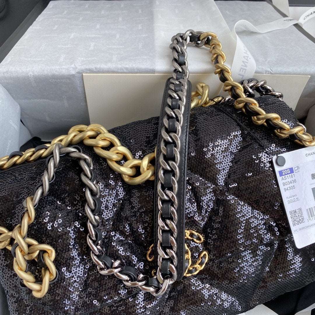 chanel-19-sequin-flap-bag-black Crossbody