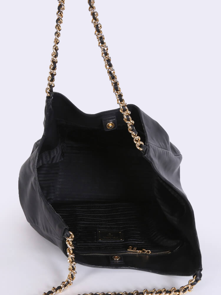 prada-vitello-soft-chain-handle-shoulder-bag-nero-48-x-33-x-20cm Shoulder