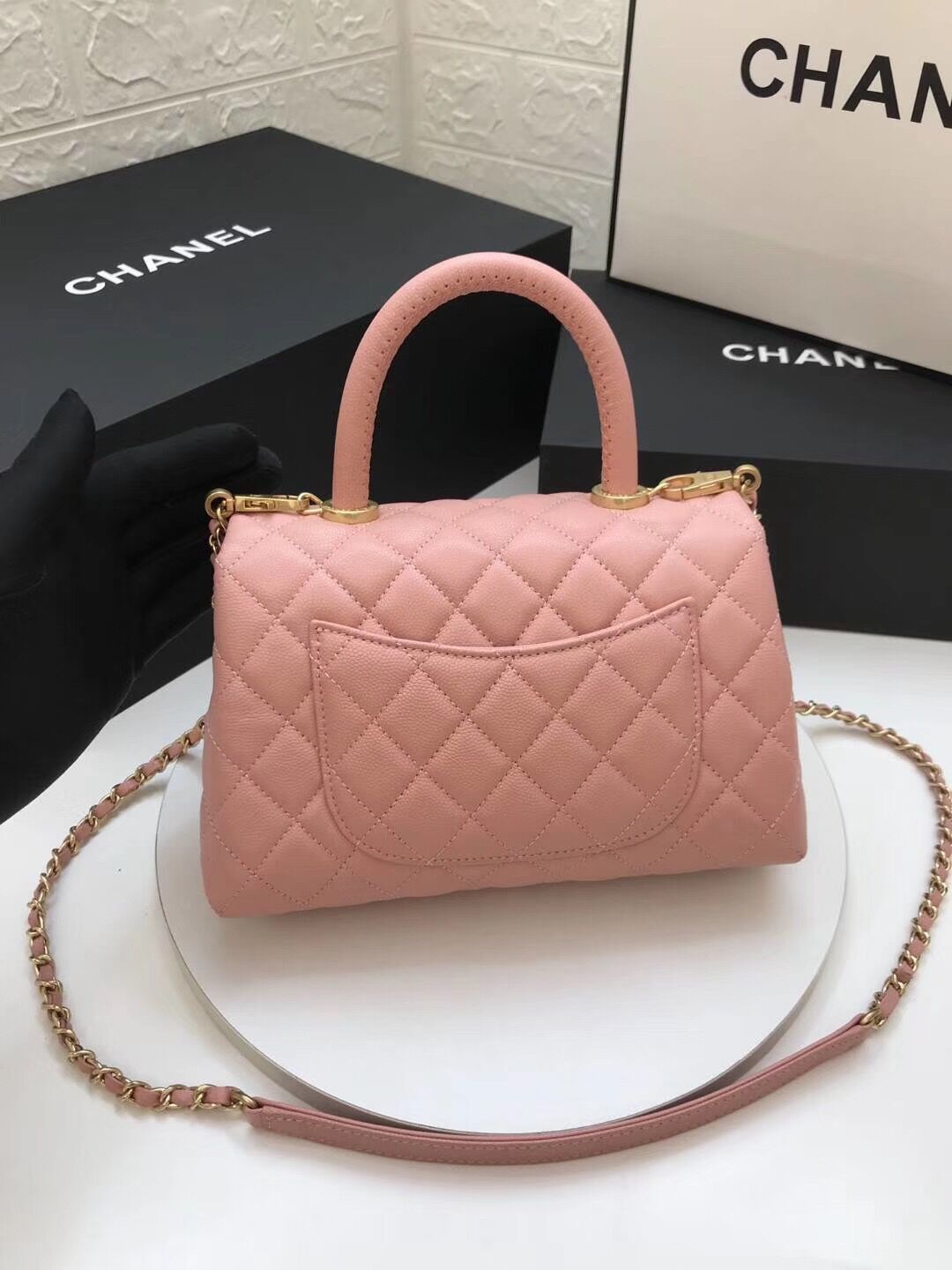 chanel-coco-handle-gold-caviar-pink-24-cm Handle