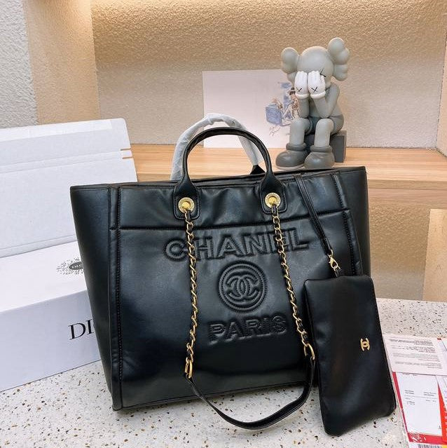 chanel-deauville-em-couro-preta-italiana-bag Tote
