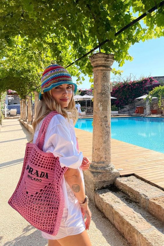prada-womens-natural-crochet-tote-bag-pink Tote