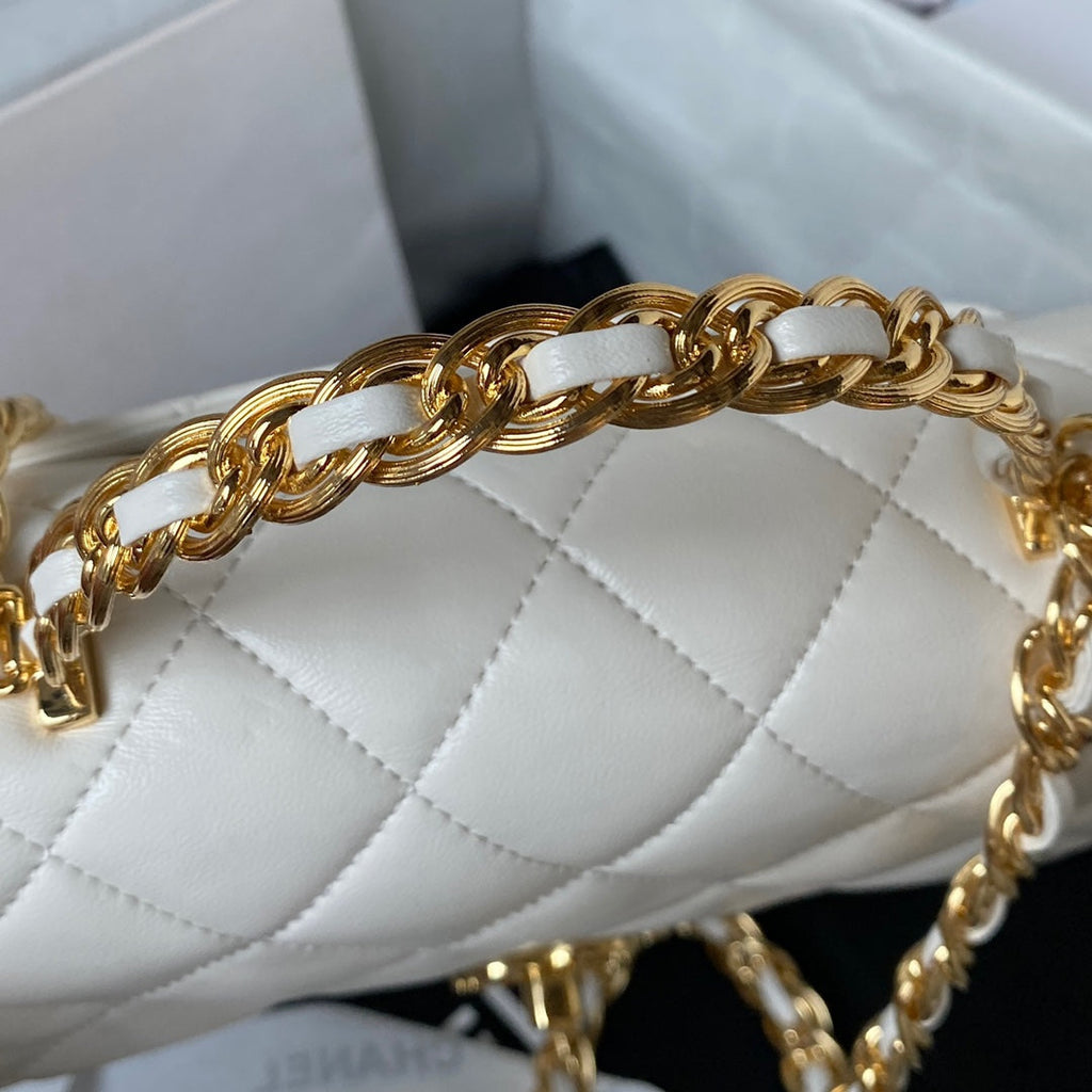 chanel-flap-bag-gold-top-handle-white-13x21x8cm Handle