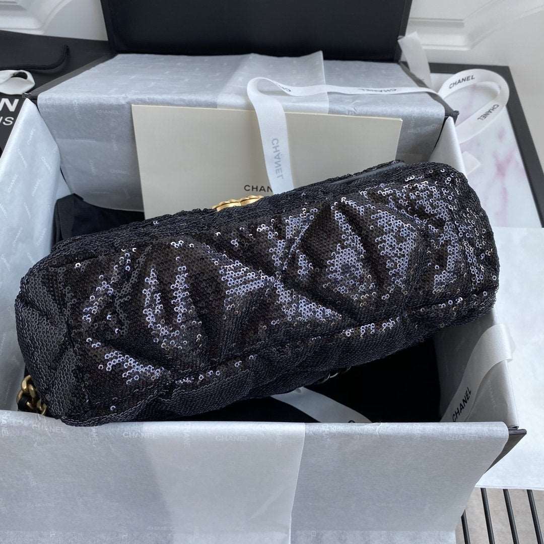 chanel-19-sequin-flap-bag-black Crossbody