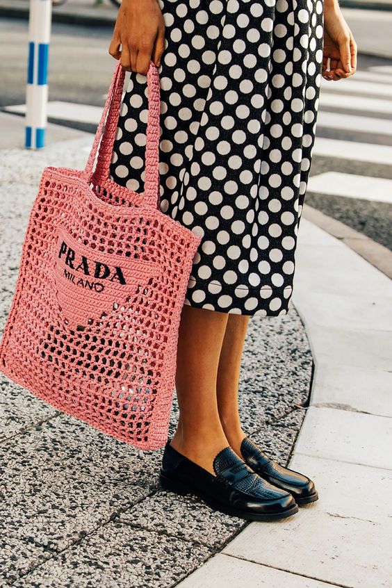 prada-womens-natural-crochet-tote-bag-pink Tote