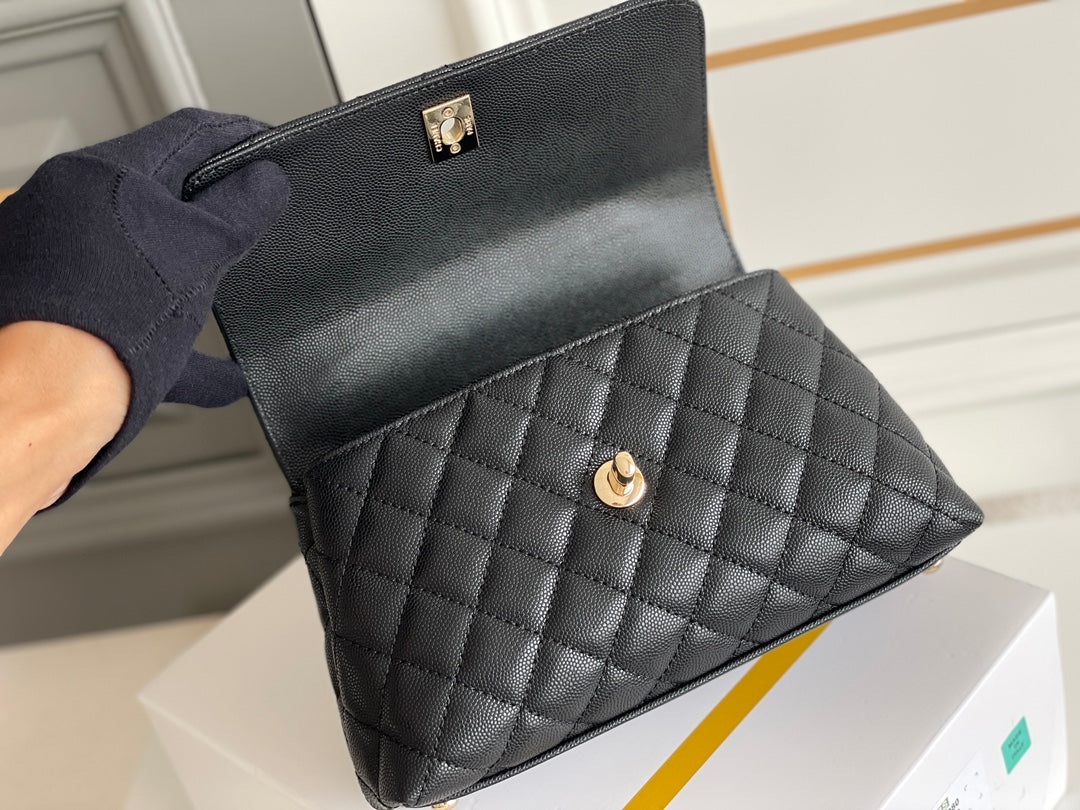 chanel-coco-handle-black-bag-handle-flap-small-mini-bag-black-24x14x10cm Handle