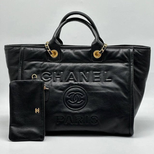 chanel-deauville-em-couro-preta-italiana-bag Tote