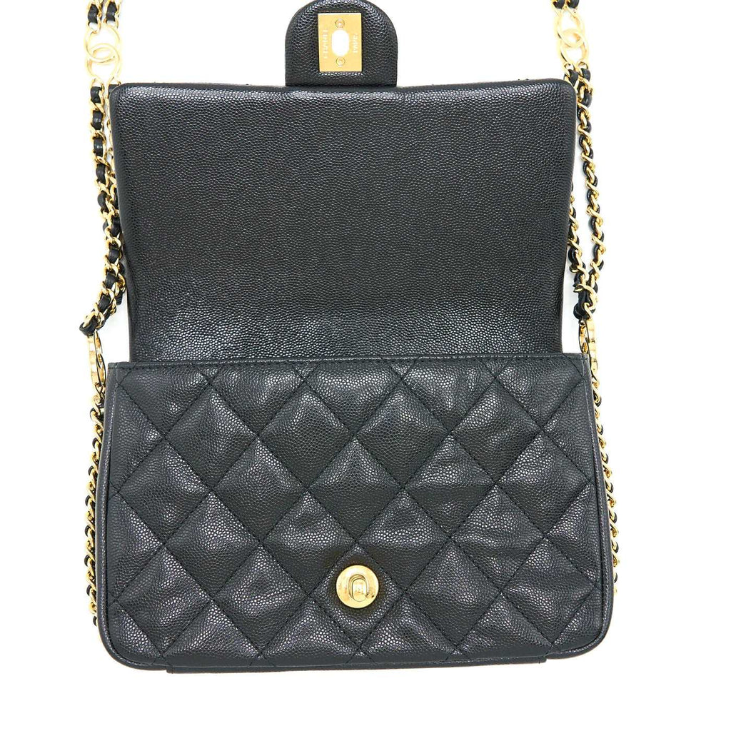 chanel-23c-mini-flap-bag-chain-grained-calfskin-black-copy Shoulder