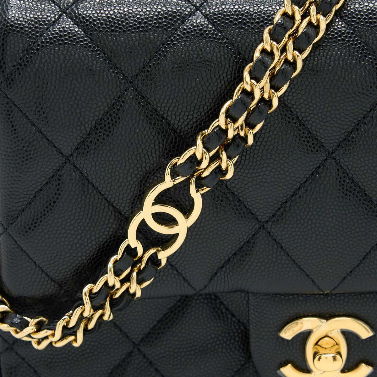 chanel-23c-mini-flap-bag-chain-grained-calfskin-black-copy Shoulder