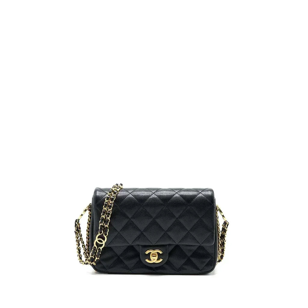 chanel-23c-mini-flap-bag-chain-grained-calfskin-black-copy Shoulder