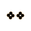 VCA CLOVER MEDIUM 1 MOTIFS ONYX DIAMOND EARRINGS