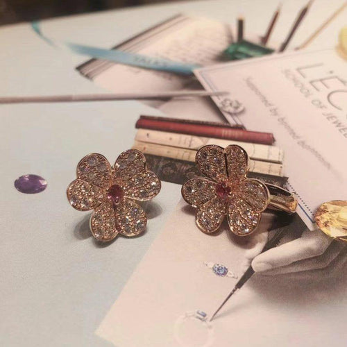 VCA FRIVOLE PINK GOLD FLOWER DIAMOND EARRINGS