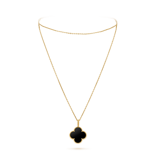 VCA CLOVER 25MM GOLD ONYX BIG CLOVER NECKLACE